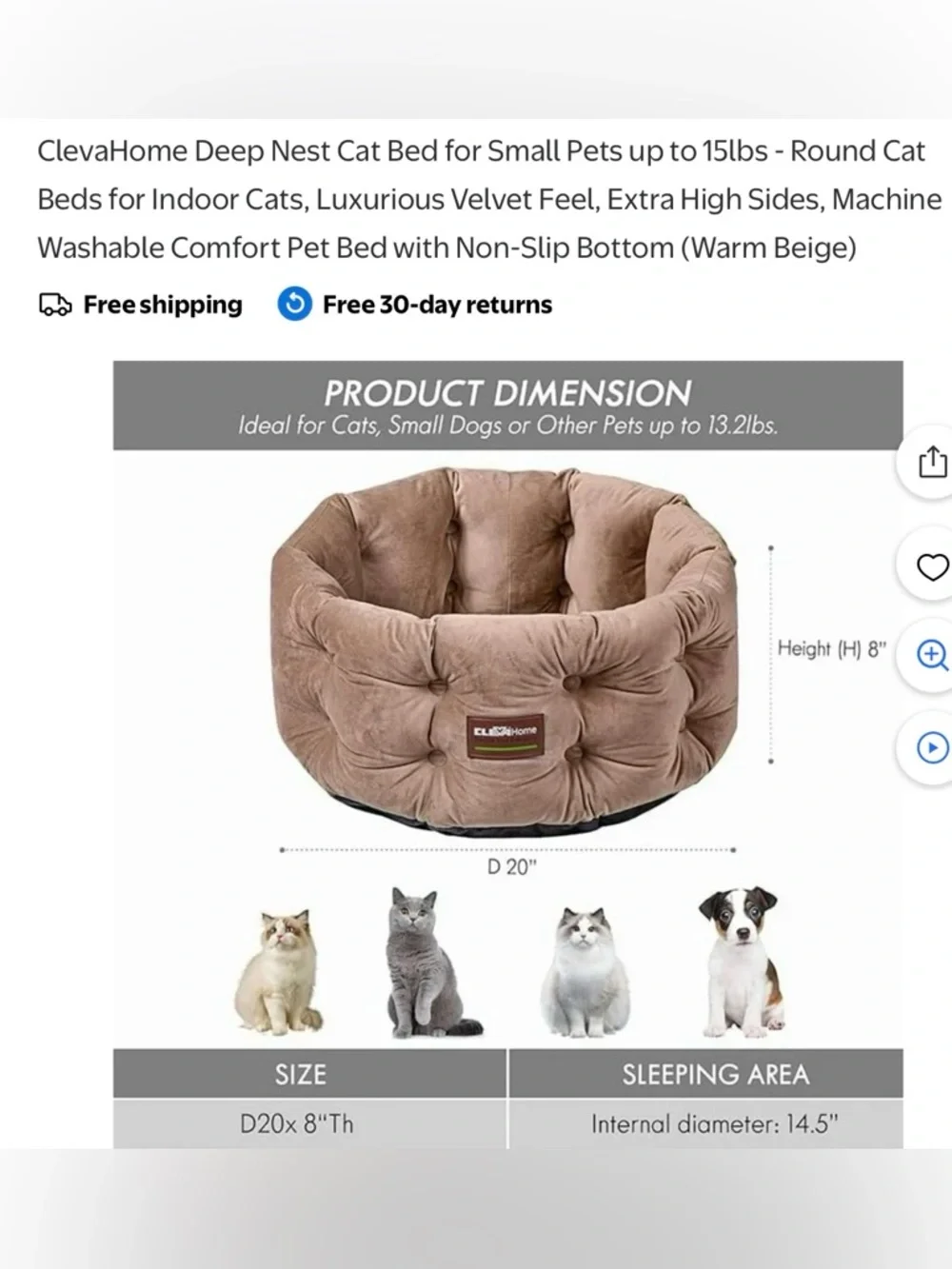 🟤 ClevaHome Beige Plush Cat Bed - Cozy Round Pet Nest